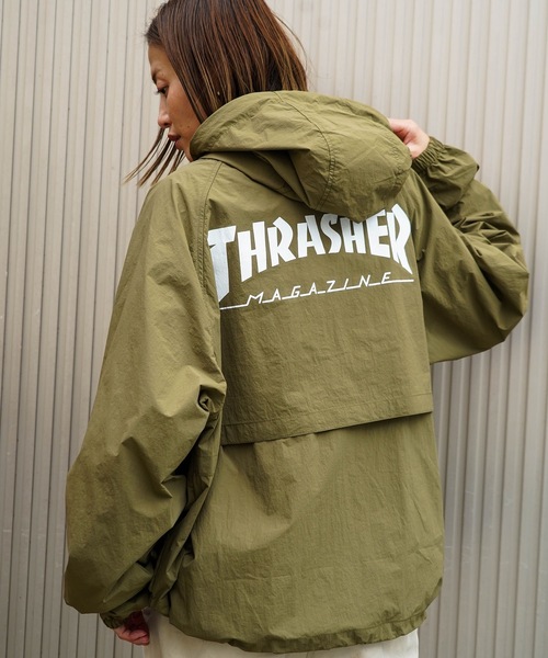 THRASHER ナイロンジャケット M カーキ スラッシャー THRASHER 総柄裏地付きナイロンジャケット （カーキ