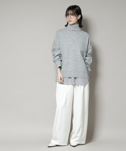 NANO universe（ナノユニバース）の「タートルワイドシルエット圧縮ニット（ニット/セーター・レディース・グレー/ライトベージュ/チャコール・FREE）」の15枚目の写真