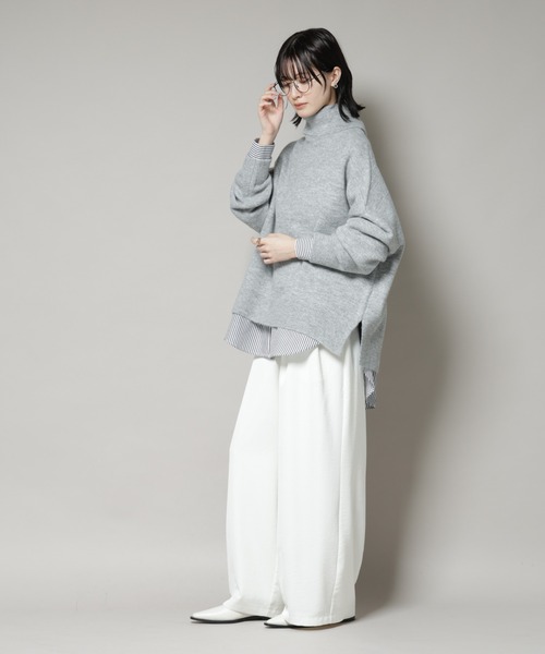 NANO universe（ナノユニバース）の「タートルワイドシルエット圧縮ニット（ニット/セーター・レディース・グレー/ライトベージュ/チャコール・FREE）」の16枚目の写真