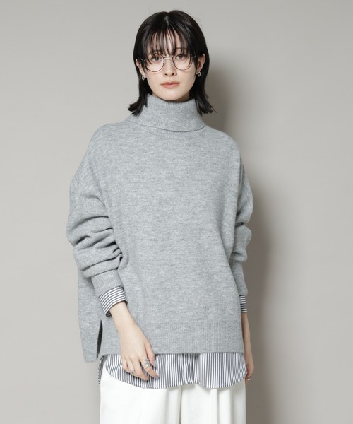NANO universe（ナノユニバース）の「タートルワイドシルエット圧縮ニット（ニット/セーター・レディース・グレー/ライトベージュ/チャコール・FREE）」の11枚目の写真