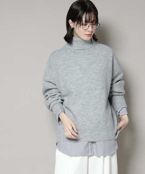 NANO universe（ナノユニバース）の「タートルワイドシルエット圧縮ニット（ニット/セーター・レディース・グレー/ライトベージュ/チャコール・FREE）」の12枚目の写真