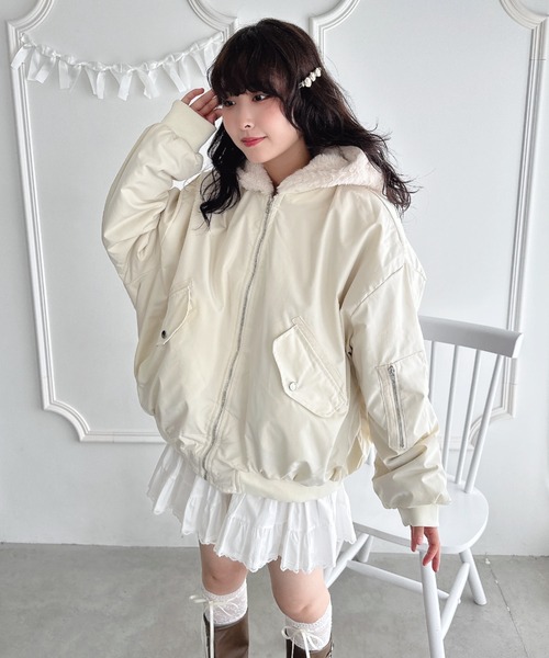 セール】【リバーシブル】フェイクファーフーディ2WAYブルゾン