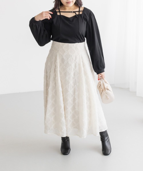 CLETTE（クレット）の「CLETTEオリジナルデコルテベルトハートネック長袖プルオーバー（Tシャツ/カットソー・レディース・チャコールグレー/オフホワイト/ブラック・LL/4L/3L）」の14枚目の写真