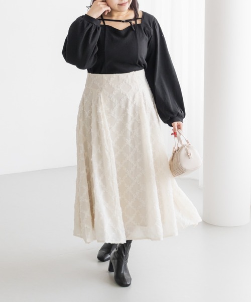 CLETTE（クレット）の「CLETTEオリジナルデコルテベルトハートネック長袖プルオーバー（Tシャツ/カットソー・レディース・チャコールグレー/オフホワイト/ブラック・LL/4L/3L）」の12枚目の写真