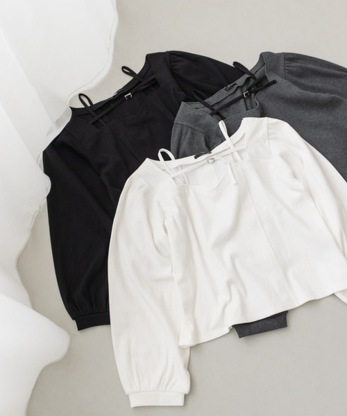 CLETTE（クレット）の「CLETTEオリジナルデコルテベルトハートネック長袖プルオーバー（Tシャツ/カットソー・レディース・チャコールグレー/オフホワイト/ブラック・LL/4L/3L）」の11枚目の写真