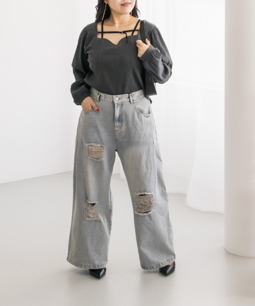 CLETTE（クレット）の「CLETTEオリジナルデコルテベルトハートネック長袖プルオーバー（Tシャツ/カットソー・レディース・チャコールグレー/オフホワイト/ブラック・LL/4L/3L）」の17枚目の写真