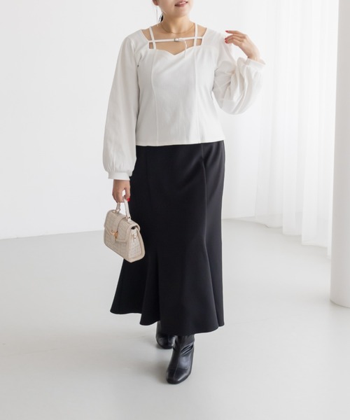 CLETTE（クレット）の「CLETTEオリジナルデコルテベルトハートネック長袖プルオーバー（Tシャツ/カットソー・レディース・チャコールグレー/オフホワイト/ブラック・LL/4L/3L）」の6枚目の写真