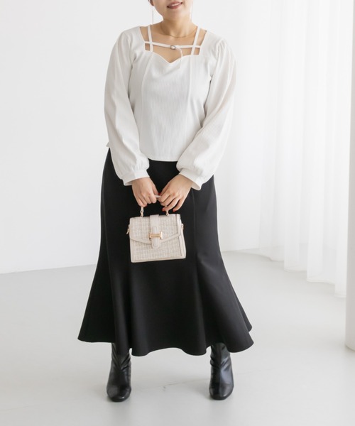 CLETTE（クレット）の「CLETTEオリジナルデコルテベルトハートネック長袖プルオーバー（Tシャツ/カットソー・レディース・チャコールグレー/オフホワイト/ブラック・LL/4L/3L）」の8枚目の写真