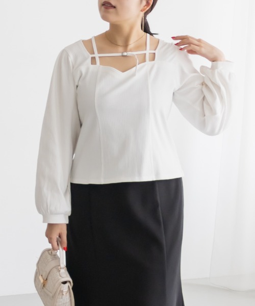 CLETTE（クレット）の「CLETTEオリジナルデコルテベルトハートネック長袖プルオーバー（Tシャツ/カットソー・レディース・チャコールグレー/オフホワイト/ブラック・LL/4L/3L）」の5枚目の写真