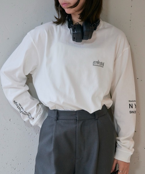 Manhattan Portage(マンハッタンポーテージ)の「【Manhattan Portage】L/S PRINT T-SHIRT MP-M580(Tシャツ/カットソー・レディース・ライトグレー/ホワイト/ブラック・L/M)」の1枚目の写真