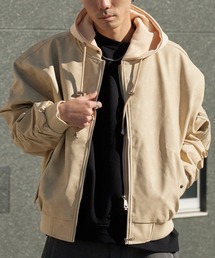 Theater code（シアターコード）の「Layered-Style Hooded Leather Jacket / レイヤード風 フード付き レザーブルゾン（MA-1）」