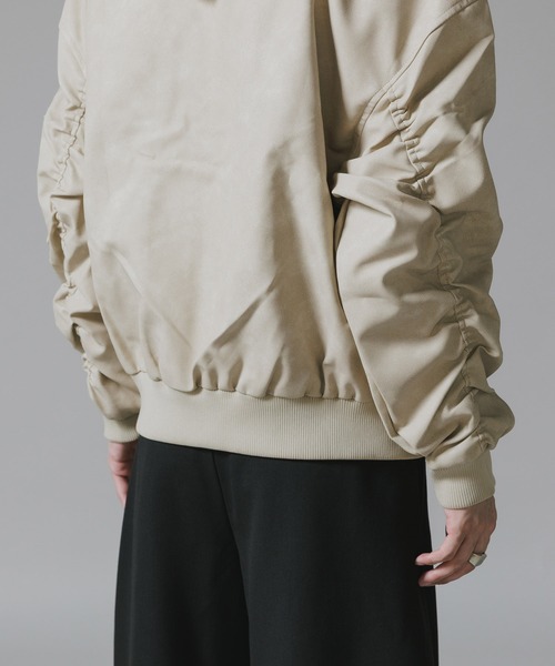 Theater code（シアターコード）の「Layered-Style Hooded Leather Jacket / レイヤード風 フード付き レザーブルゾン（MA-1・メンズ・ブラック/カーキ/チャコール・M/L）」の14枚目の写真