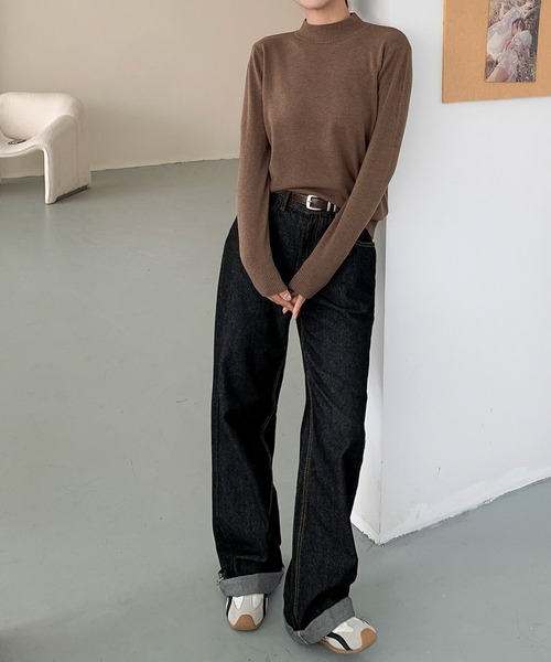 LOWO（ロワ）の「【12色展開】ハイネック ニット プルオーバー（ニット/セーター・レディース・オフホワイト/グレー/ブラック/グレイッシュベージュ/カーキ/ベビーピンク/モカ/ベージュ/マスタード/ブラウン/ピンク/レッド・FREE）」の21枚目の写真