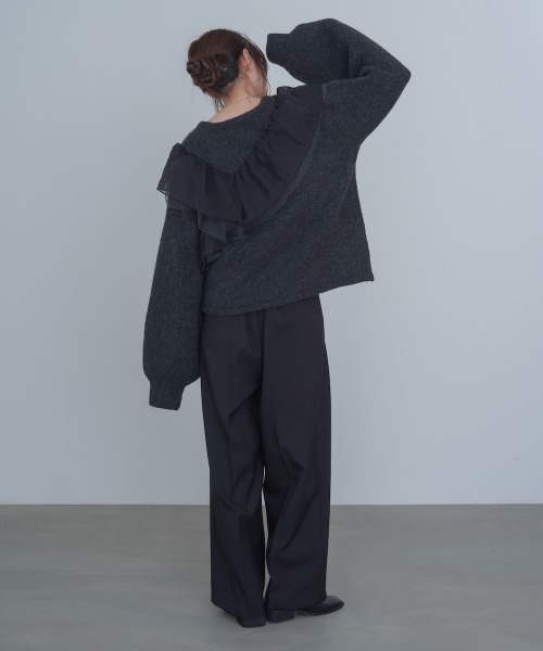 Bab(バブ)の「アシンメトリーフリルニットトップス(ニット/セーター・レディース・チャコールグレー/アイボリー/ブラウン・FREE)」の21枚目の写真