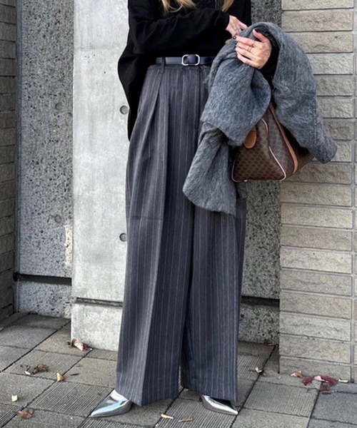 notch.(ノッチ)の「【notch. by KASUMI】 ストライプトラウザーパンツ(その他パンツ・レディース・ブラウン/チャコール/ベージュ・M/L/TM/TL)」の2枚目の写真