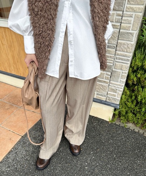 notch.（ノッチ）の「【notch. by KASUMI】 ストライプトラウザーパンツ（その他パンツ・レディース・ブラウン/チャコール/ベージュ・M/L/TM/TL）」の6枚目の写真