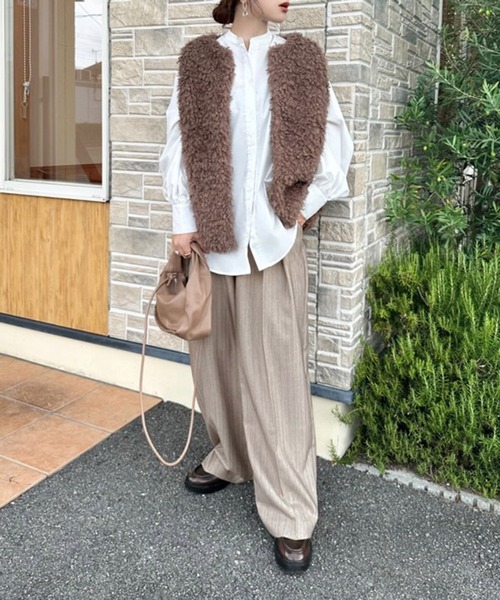 notch.（ノッチ）の「【notch. by KASUMI】 ストライプトラウザーパンツ（その他パンツ・レディース・ブラウン/チャコール/ベージュ・M/L/TM/TL）」の7枚目の写真