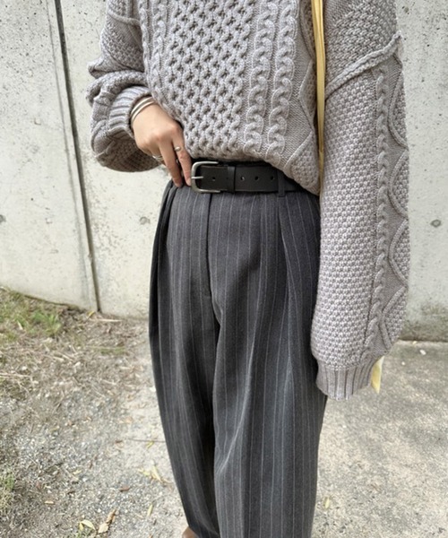 notch.(ノッチ)の「【 notch. by KASUMI 】 ストライプトラウザーパンツ(スラックス・レディース・ブラウン/チャコール/ベージュ・M/L/TM/TL)」の13枚目の写真