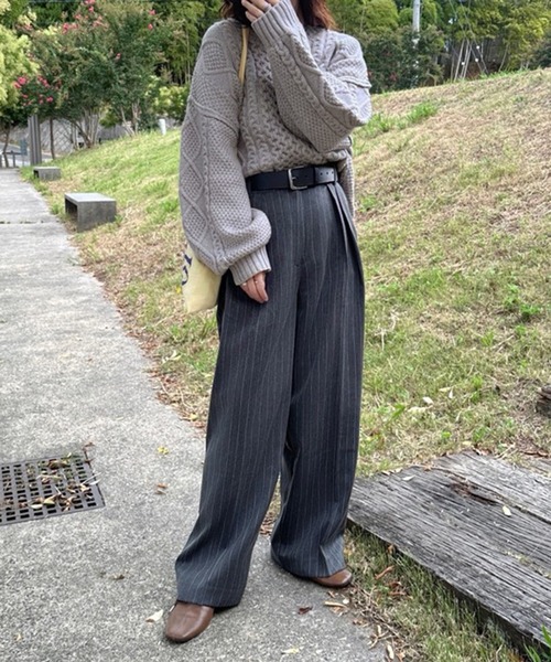 notch.(ノッチ)の「【notch. by KASUMI】 ストライプトラウザーパンツ(その他パンツ・レディース・ブラウン/チャコール/ベージュ・M/L/TM/TL)」の19枚目の写真