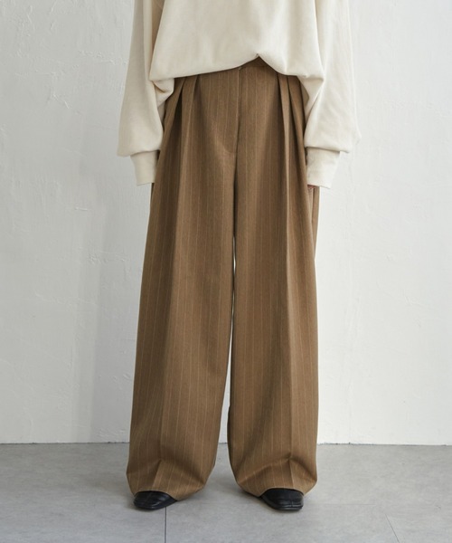 notch.(ノッチ)の「【 notch. by KASUMI 】 ストライプトラウザーパンツ(スラックス・レディース・ブラウン/チャコール/ベージュ・M/L/TM/TL)」の14枚目の写真