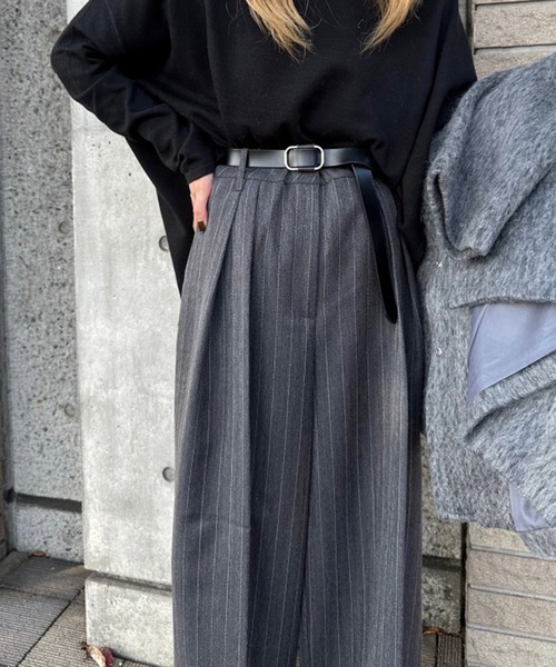 notch.(ノッチ)の「【 notch. by KASUMI 】 ストライプトラウザーパンツ(スラックス・レディース・ブラウン/チャコール/ベージュ・M/L/TM/TL)」の16枚目の写真