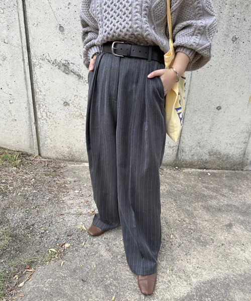 notch.(ノッチ)の「【 notch. by KASUMI 】 ストライプトラウザーパンツ(スラックス・レディース・ブラウン/チャコール/ベージュ・M/L/TM/TL)」の15枚目の写真