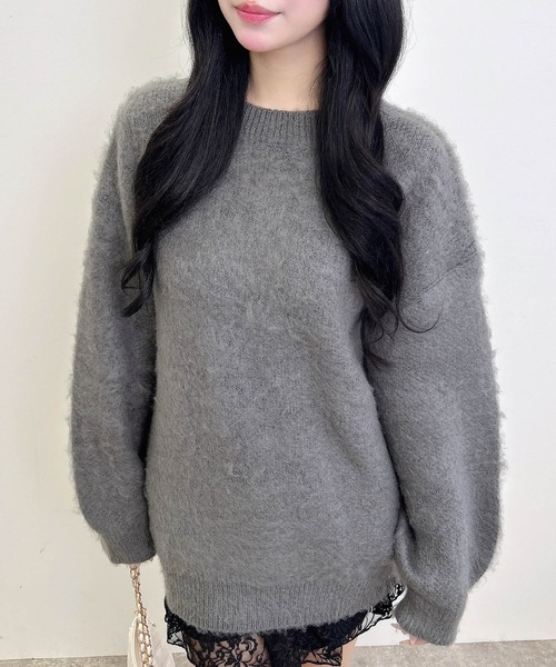 INGNI（イング）の「バックベロアリボンシャギーチュニックニット（ニット/セーター・レディース・モカ/ボルドー/チャコールグレー/アイボリー/グレー系3/ベージュ・M）」の8枚目の写真