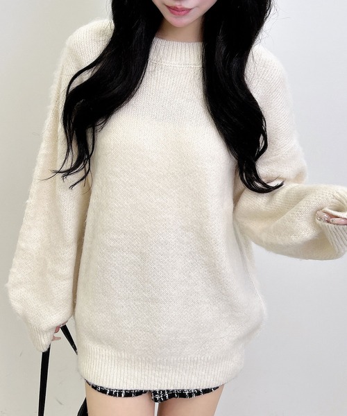 INGNI（イング）の「バックベロアリボンシャギーチュニックニット（ニット/セーター・レディース・モカ/ボルドー/チャコールグレー/アイボリー/グレー系3/ベージュ・M）」の13枚目の写真