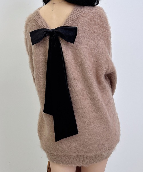 INGNI（イング）の「バックベロアリボンシャギーチュニックニット（ニット/セーター・レディース・モカ/ボルドー/チャコールグレー/アイボリー/グレー系3/ベージュ・M）」の22枚目の写真