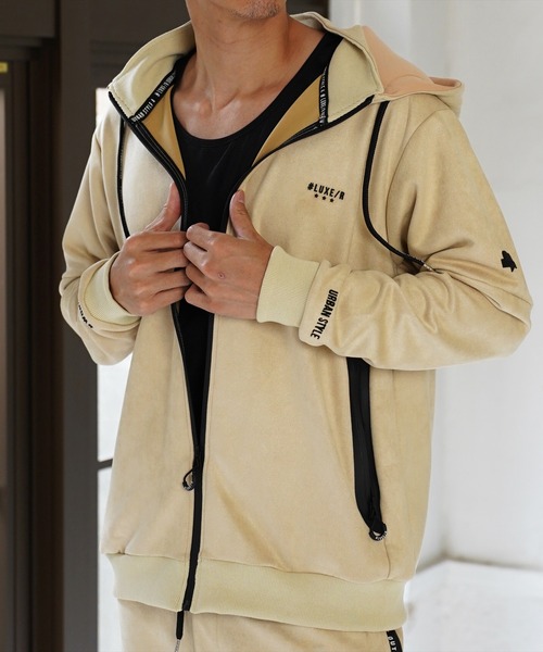 LUXE/R ポリエステルスウェードハイネックジップパーカー XL RM)【LUXE