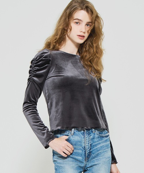 セール】ベロアシャーリングトップス（Tシャツ/カットソー）｜coca