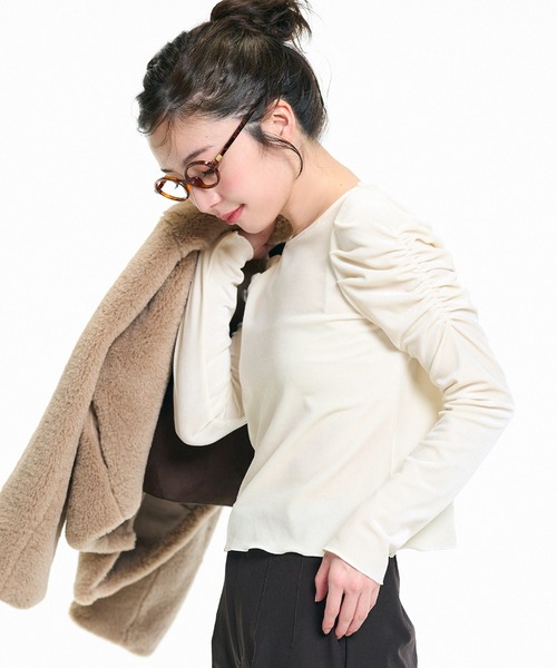 セール】ベロアシャーリングトップス（Tシャツ/カットソー）｜coca