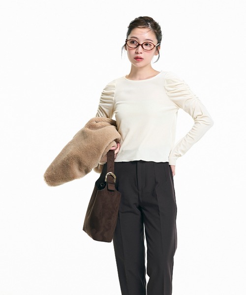 セール】ベロアシャーリングトップス（Tシャツ/カットソー）｜coca