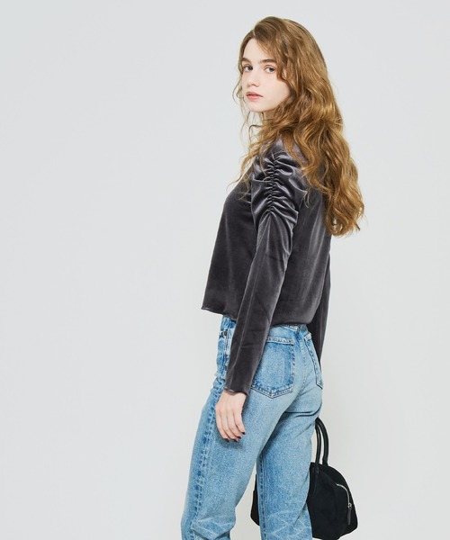 セール】ベロアシャーリングトップス（Tシャツ/カットソー）｜coca