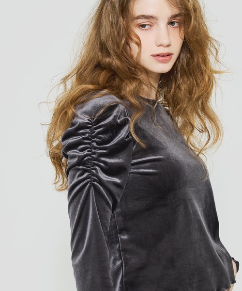 セール】ベロアシャーリングトップス（Tシャツ/カットソー）｜coca