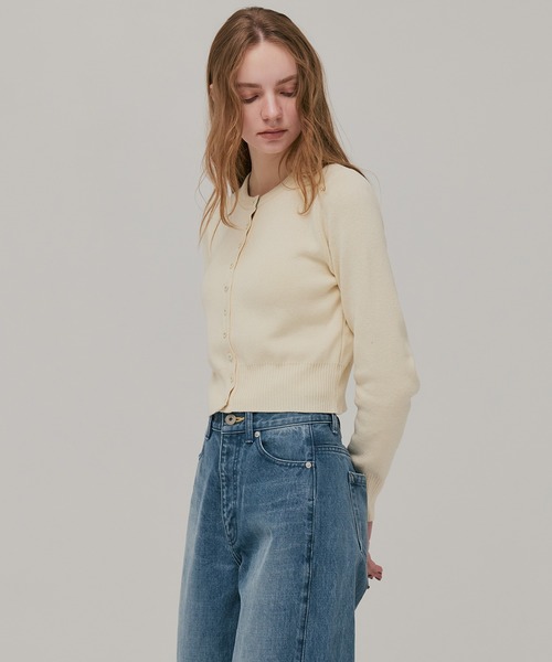 コットンカシミアクルーカーデ【レイヤードトップスとしても