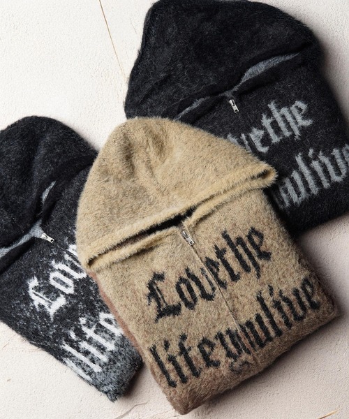 1111clothing(ワンフォークロージング)の「シャギーニット レタリング ジップパーカー / Shaggy Knit Lettering Zip Hoodie(ニット/セーター・メンズ・グレー/ブラック/ブラウン・M/L)」の4枚目の写真