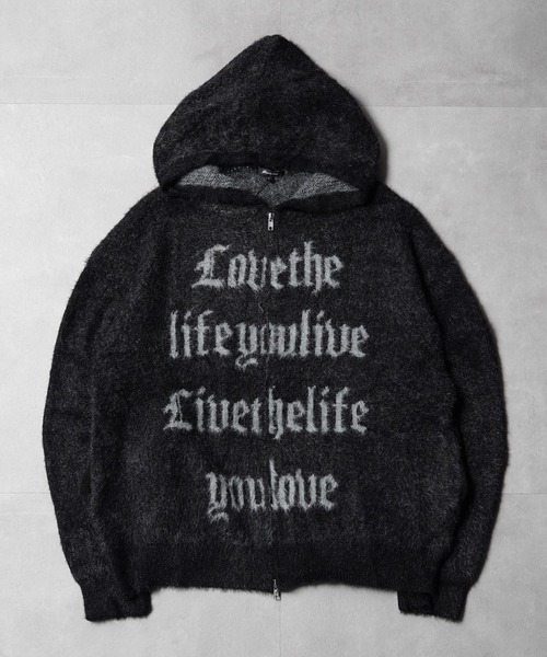 1111clothing(ワンフォークロージング)の「シャギーニット レタリング ジップパーカー / Shaggy Knit Lettering Zip Hoodie(ニット/セーター・メンズ・グレー/ブラック/ブラウン・M/L)」の5枚目の写真