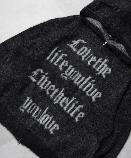 1111clothing(ワンフォークロージング)の「シャギーニット レタリング ジップパーカー / Shaggy Knit Lettering Zip Hoodie(ニット/セーター・メンズ・グレー/ブラック/ブラウン・M/L)」の6枚目の写真