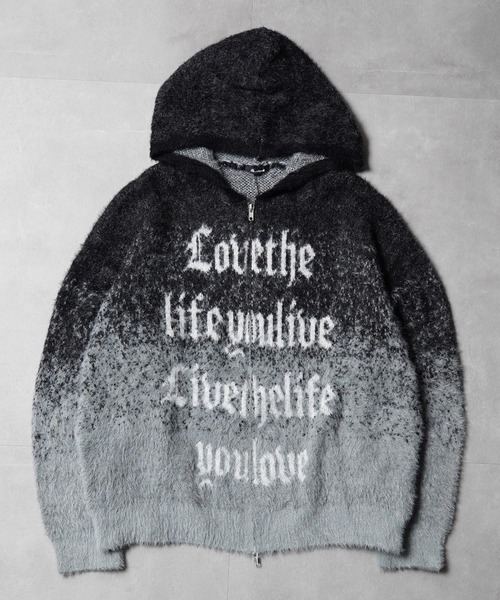 1111clothing(ワンフォークロージング)の「シャギーニット レタリング ジップパーカー / Shaggy Knit Lettering Zip Hoodie(ニット/セーター・メンズ・グレー/ブラック/ブラウン・M/L)」の7枚目の写真