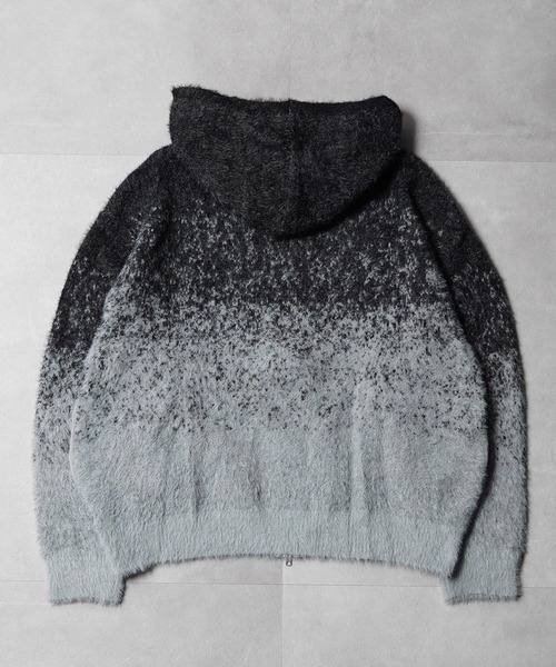 1111clothing(ワンフォークロージング)の「シャギーニット レタリング ジップパーカー / Shaggy Knit Lettering Zip Hoodie(ニット/セーター・メンズ・グレー/ブラック/ブラウン・M/L)」の8枚目の写真