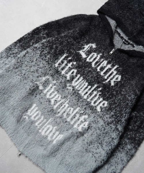 1111clothing(ワンフォークロージング)の「シャギーニット レタリング ジップパーカー / Shaggy Knit Lettering Zip Hoodie(ニット/セーター・メンズ・グレー/ブラック/ブラウン・M/L)」の9枚目の写真