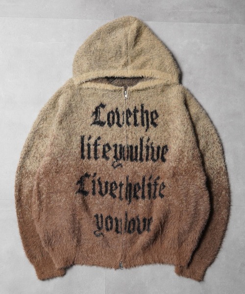 1111clothing(ワンフォークロージング)の「シャギーニット レタリング ジップパーカー / Shaggy Knit Lettering Zip Hoodie(ニット/セーター・メンズ・グレー/ブラック/ブラウン・M/L)」の10枚目の写真