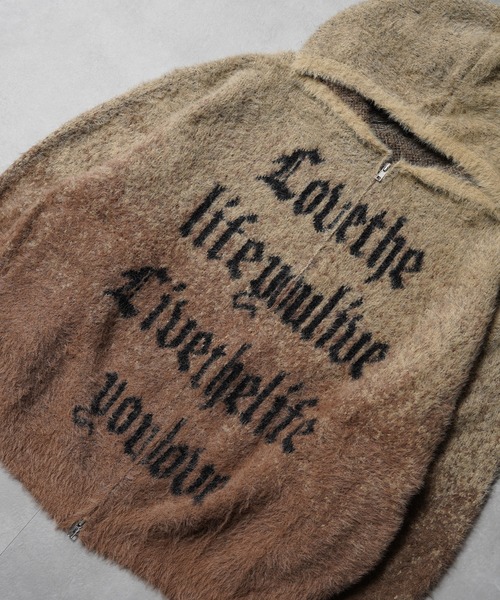 1111clothing(ワンフォークロージング)の「シャギーニット レタリング ジップパーカー / Shaggy Knit Lettering Zip Hoodie(ニット/セーター・メンズ・グレー/ブラック/ブラウン・M/L)」の11枚目の写真