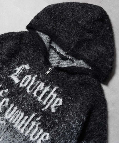 1111clothing(ワンフォークロージング)の「シャギーニット レタリング ジップパーカー / Shaggy Knit Lettering Zip Hoodie(ニット/セーター・メンズ・グレー/ブラック/ブラウン・M/L)」の12枚目の写真