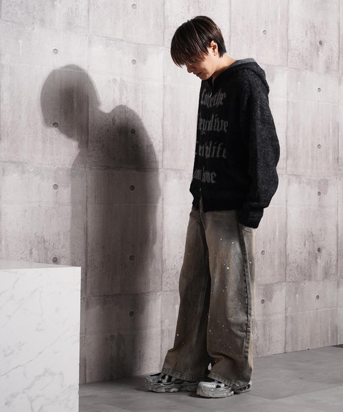 1111clothing(ワンフォークロージング)の「シャギーニット レタリング ジップパーカー / Shaggy Knit Lettering Zip Hoodie(ニット/セーター・メンズ・グレー/ブラック/ブラウン・M/L)」の22枚目の写真