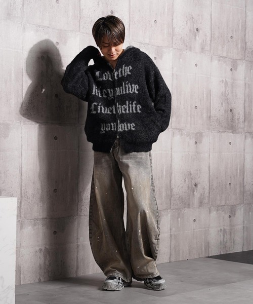 1111clothing(ワンフォークロージング)の「シャギーニット レタリング ジップパーカー / Shaggy Knit Lettering Zip Hoodie(ニット/セーター・メンズ・グレー/ブラック/ブラウン・M/L)」の20枚目の写真