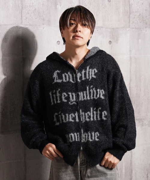 1111clothing(ワンフォークロージング)の「シャギーニット レタリング ジップパーカー / Shaggy Knit Lettering Zip Hoodie(ニット/セーター・メンズ・グレー/ブラック/ブラウン・M/L)」の21枚目の写真