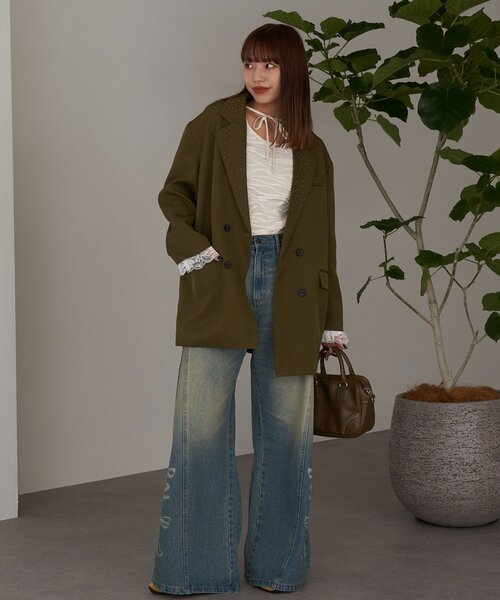 CIAOPANIC（チャオパニック）の「【あみ(＠a.m.6.43)企画】ラメドットレーステーラードジャケット（テーラードジャケット・レディース・グレー/ブラウン/カーキ・ONE SIZE）」の18枚目の写真