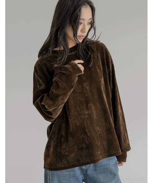 Re:EDIT(リエディ)の「シアーフロッキーベロアプルオーバー(Tシャツ/カットソー・レディース・ブラウン/ブラック/アイボリー/グレー・MEDIUM/LARGE)」の12枚目の写真